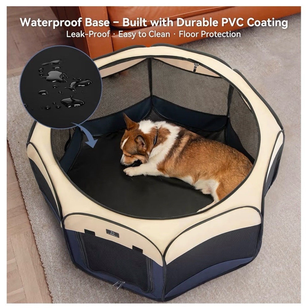 Foldable Small Pet Playpen - Beige and Blue Small Pets Playpen - Picture 3 of 4